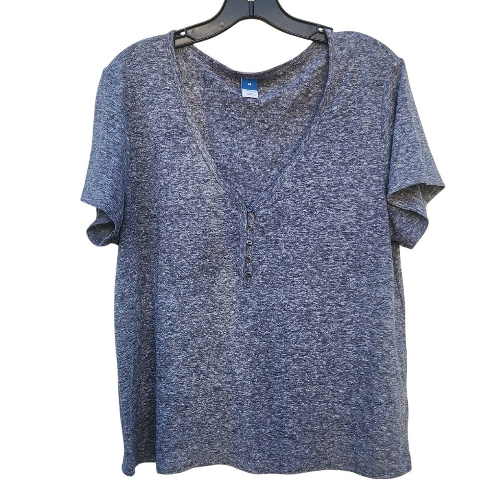Old Navy Linen Henley Short Sleeve Airy Lightweight Coastal Gray Medium Beach